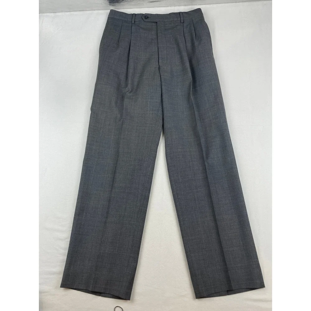 Jos. A. Bank Men Grey Wool Cashmere Glen Check 2 Piece Suit 40R 32X31.5